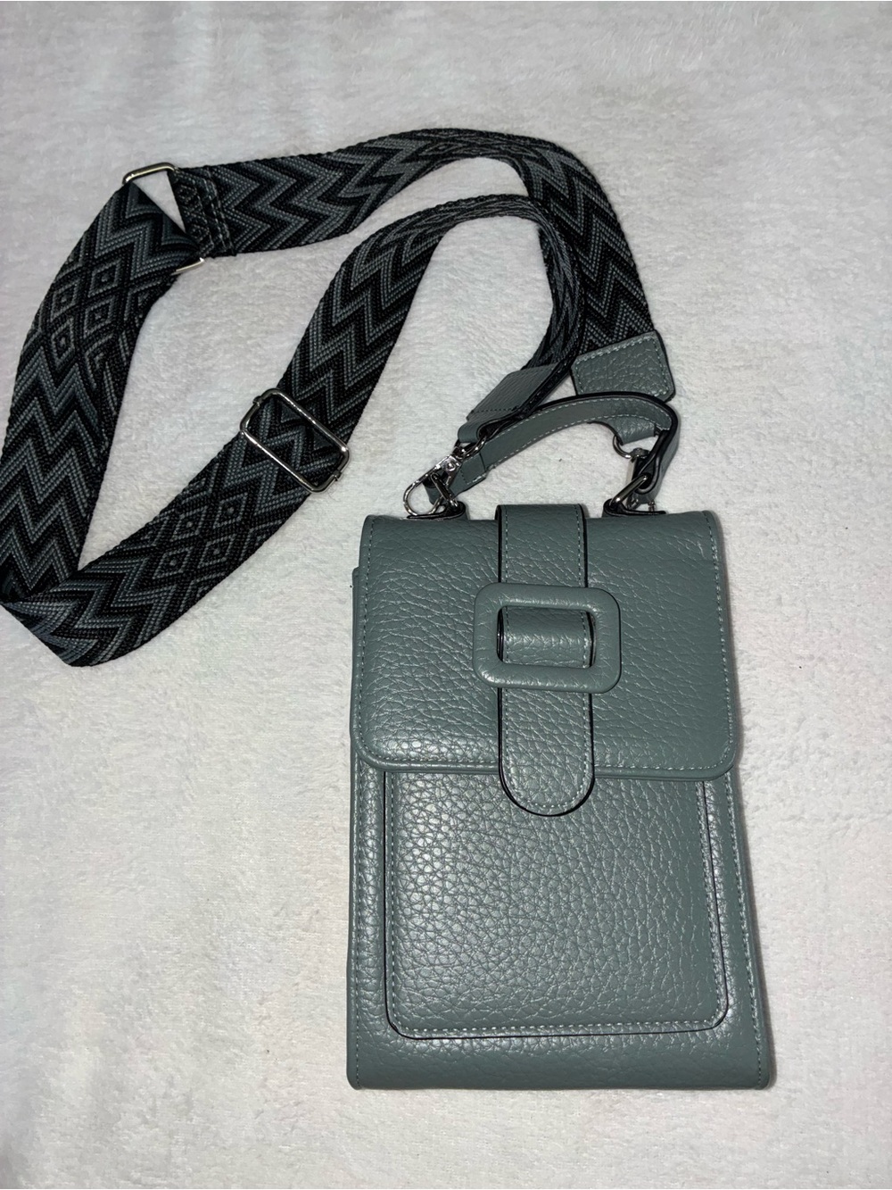 Textured Leather Crossbody Shoulder Bag in Slate Green K. Carroll